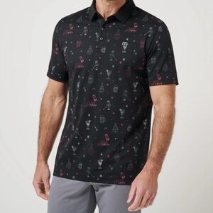 NWT Sz M Travis Matthew Active Lifestyle Holiday Magic Santa Holiday Polo Black